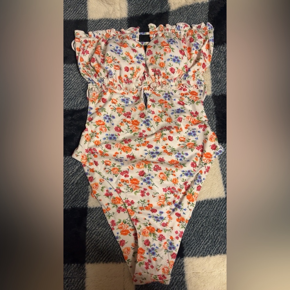 One piece off the shoulder floral swimsuit